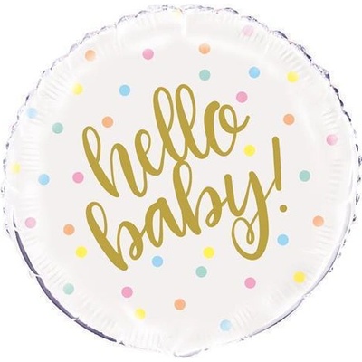 UNIQUE Kruh Hello baby bodky 18 46 cm fóliový balónik