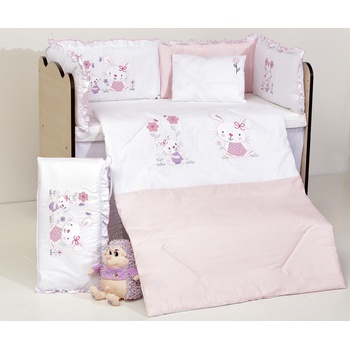 Бебешки спален комплект Бродерия Розови Зайчета