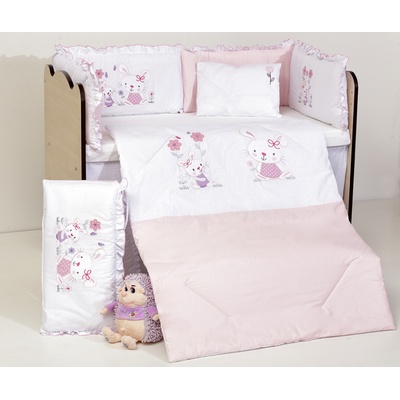 Бебешки спален комплект Бродерия Розови Зайчета