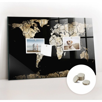 tulup Magnetická Tabule na Zeď Skleněná - Memo Board Kleněnou Přední Stranou - 5 magnetů v balení - 60 x 40 cm - Mapa světa sucho