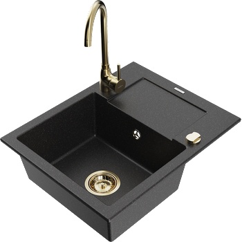 Mexen Enzo гранитна мивка с 1 камера с отцедник и кухненски смесител Telma, черен/сребърен - 6506-73-670200-50 (6506-73-670200-50)