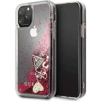 GUESS Glitter Hard Case - дизайнерски кейс с висока защита за iPhone 11 Pro (червен)