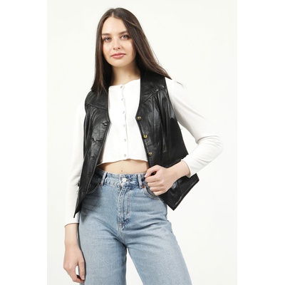 Jacket Club Дамски елек от естествена кожа dc-001 - Черен #317364 (317364_Черно)