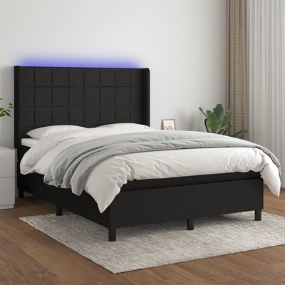 Petrashop 3138319 boxspring postel s matrací a LED černá textil