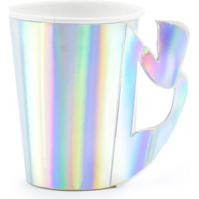 PartyDeco papierové poháre dúhové s uškom v tvare plutvy