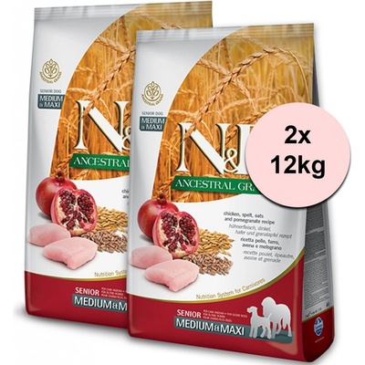 N&D dog LG Senior Medium & Maxi Chicken & Pomegranate 2 x 12 kg