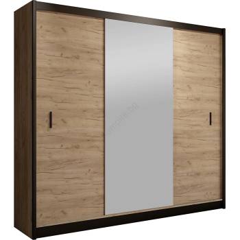 EMS Гардероб MIRO 203x215 см с огледало, дъб крафт/черен (MT0020)