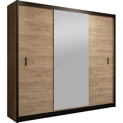 EMS Гардероб MIRO 203x215 см с огледало, дъб крафт/черен (MT0020)