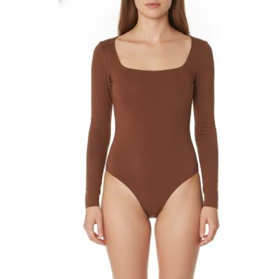 Urban Classic hnědé bavlněné body s dlouhým rukávem a hranatým výstřihem