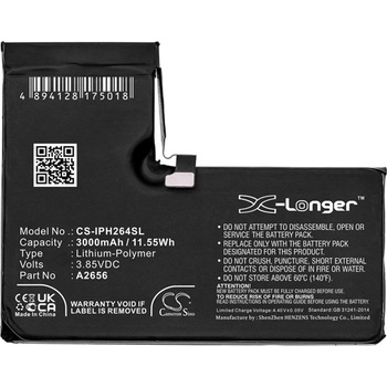 Cameron Sino Батерия за iPhone 13 Pro CAMERON SINO Li-Polymer 3.85V/3000mAh, съвместима с Apple A2656, ЧЕРНА CS-IPH264SL (CS-IPH264SL)