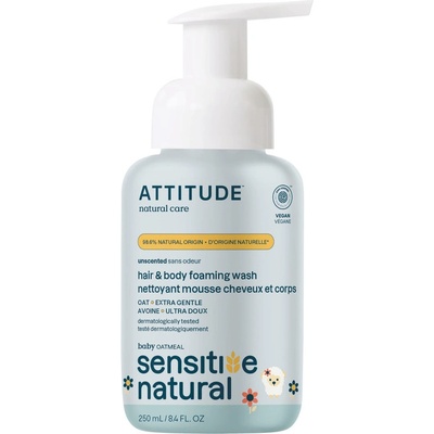 ATTITUDE 2v1 dětská mycí pěna pro citlivou pokožku s ovsem sensitive skin baby 250 ml