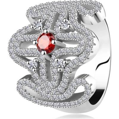 Šperky eshop Masivní prsten stříbro 925 červený zirkonek rozsáhlý ornament kříž HH7.18
