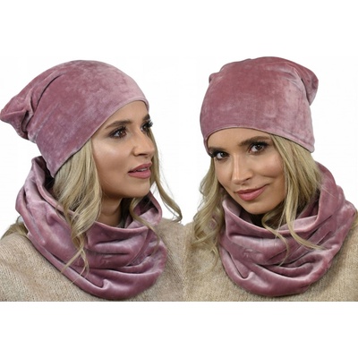 Fashionweek dámský velurový set čepice + trubička-šála ZIZI-BV špinavě růžová