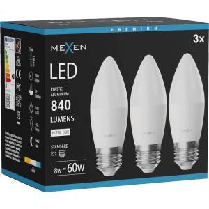 Mexen Nova 3x LED крушка E27, C37, 8W, Неутрална - 4000K, 840 lm - L102-E27-0840-01x03 (L102-E27-0840-01x03)
