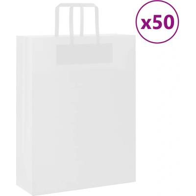 vidaXL Хартиени торбички 50 бр с дръжки бели 32x12x42 см (4101830)