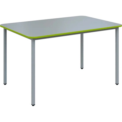 JSBR 130 N jídelní stůl kovová podnož stříbrná deska 18 mm deska šedá s hranou jarní zeleň 1300 x 900 mm