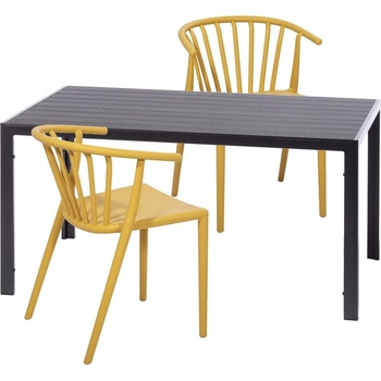 Bonami Essentials Set 2 žlutých jídelních židlí Capri a černého stolu Viking