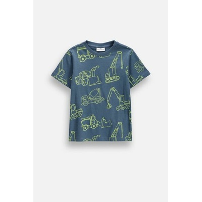 Coccodrillo Bavlněné tričko s krátkým rukávem modrý s potiskem stavebních vozidel po celé ploše