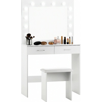 Aga Toaletní stolek se zrcadlem a osvětlením + taburet MRDT11-MW Matný bílý – Sleviste.cz