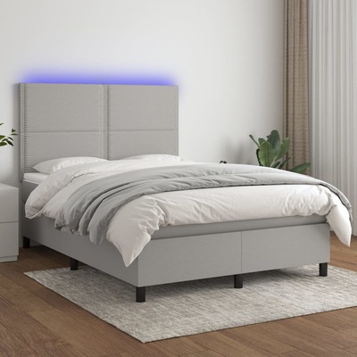 Petrashop 3134789 boxspring postel s matrací a LED světle šedá textil