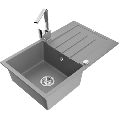 Mexen Bruno гранитна мивка с една камера с отцедник и кухненски смесител Rita, сива - 6513-71-670300-00 (6513-71-670300-00)
