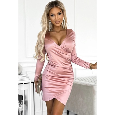 Barbie saténové šaty s výstrihom a dlhým rukávom 477-1 ružové