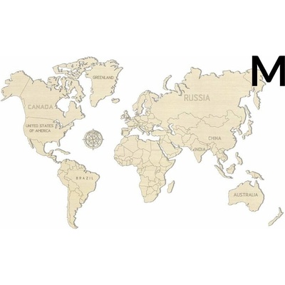 World Wood Map M 38 × 57 cm svet drevená nástenná mapa 3D puzzle EN 5906874128138