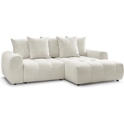 Bobochic Бял шенилов разтегателен ъглов диван с място за съхранение (десен ъгъл) Roxelane - Bobochic Paris (108406)