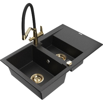 Mexen Gaspar гранитна мивка с 1, 5 камери с отцедник и кухненски смесител Duo, черен/сребърен - 6507-73-671701-57-G (6507-73-671701-57-G)
