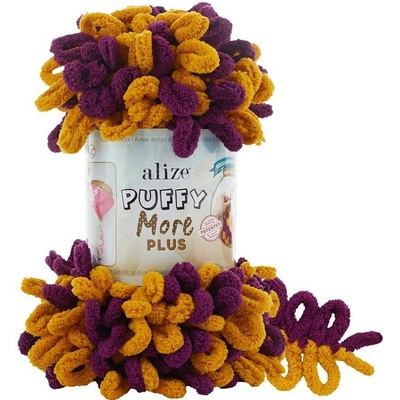 Alize příze Puffy More Plus 8004 vínová hořčicová