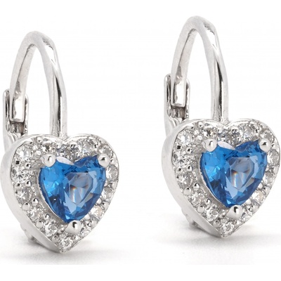 Rafity stříbrné náušnice srdíčka se safírem a zirkony Srdce E0013KL-08 modré