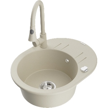 Mexen Kevin гранитна мивка с 1 отделение и отцедник и кухненски смесител Elia, бежов - 6517-69-670101-69 (6517-69-670101-69)