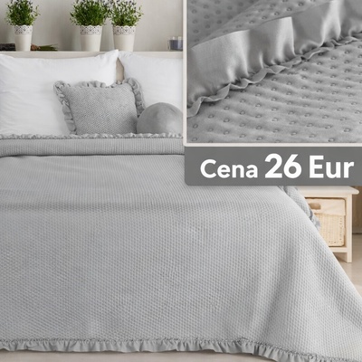 Eurofirany Prehoz na posteľ FALBANKA sivý s volánovým lemom sivá Polyester 200x220 cm
