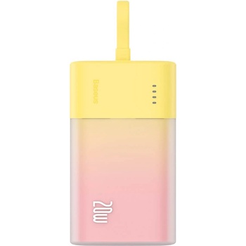 Baseus Външна батерия 10000 mAh с вграден Lightning кабел и USB-C порт - Baseus Popsicle Power Bank with Lightning Cable 20W 5200mAh (жълт-розов) (P10055601Y13-00)
