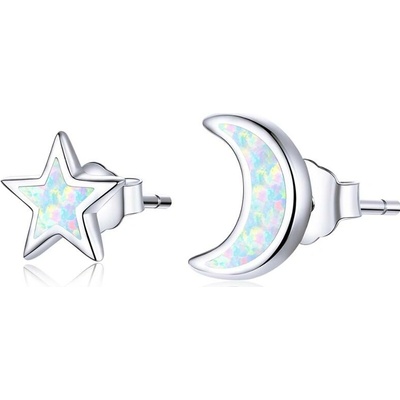 Olivie strieborné opálové náušnice mesiac a hviezda 5440