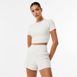 USA Pro Къса блуза USA Pro Women's Sophie Habboo Cropped Short-Sleeve Performance Gym Top - Cream