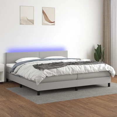 vidaXL Боксспринг легло с матрак и LED, светлосиво, 200x200 см, плат (3133021)