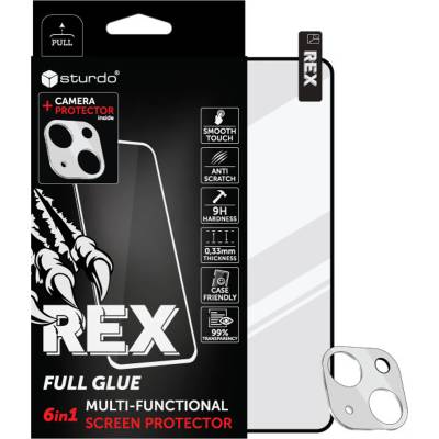 Закалено стъкло за цял екран + стъкло за камера за iPhone 13 mini, Sturdo Rex - черно (489627)