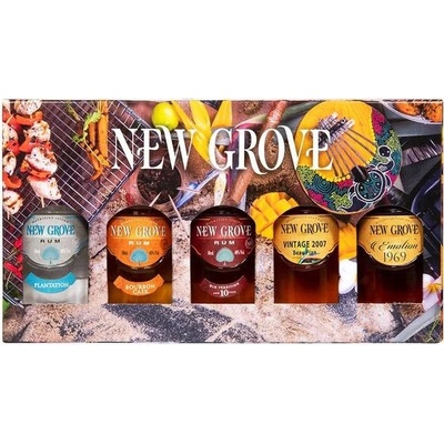 New Grove Plant. 40% 0,05 l a New Grove Bourbon Cask 40% 0,05 l a New Grove Old Trad. 10 y 40% 0,05 l a New Grove Beau Plan Vintage 2007 45% 0,05l a New Grove Emotion 1969 47% 0,05 l (karton)