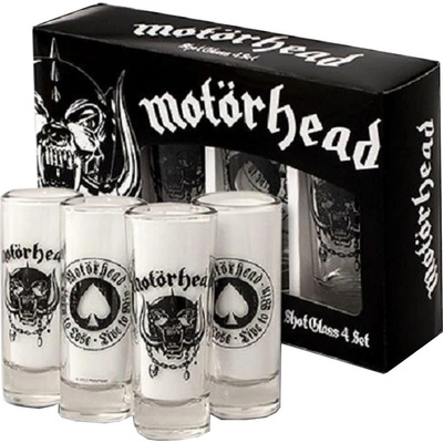 CurePink Štamprle sklenice Motörhead Set 4 kusů KKLSGMH1 50 ml