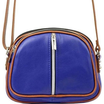 Modrá a Camel Přírodní Kůže dámská taška Alice 017 crossbody