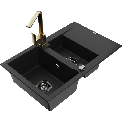 Mexen Gaspar гранитна мивка 1, 5-коморна с отцедник и кухненски смесител Rita, черен - 6507-77-670300-50-B (6507-77-670300-50-B)