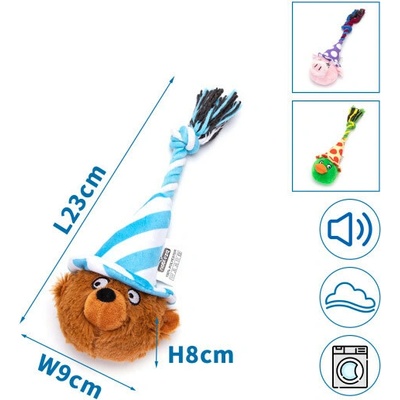 Nobleza plyšová zvířátko v čepičce se šňůrou 23 cm modrá