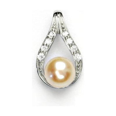 Čištín Zlatý přívěšek, bílé zlato, přírodní lososová perla,, přívěšek, P 1411