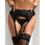 SuperLove Maya Wetlook Lace Garter Belt & Panty 5250 Black L