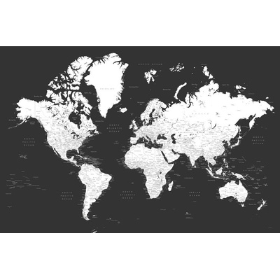 Plagát, Obraz - Blursbyai - mapa sveta - čiernobiela, 120 × 80 cm