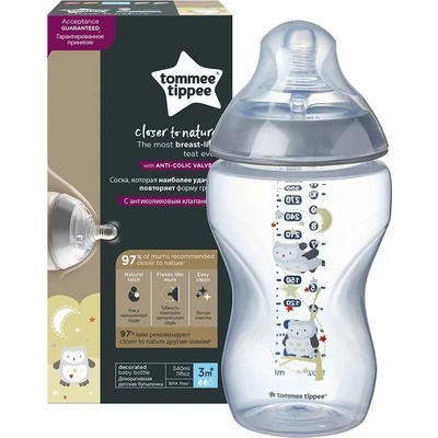 Tommee Tippee Шише за хранене Tommee Tippee - Easi Vent, бухал, 340 ml (TT.0040)