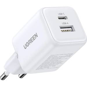 UGREEN X514 мрежово зарядно устройство USB+Type-C гнездо 20W, PD бързо зарядно устройство, БЯЛО (65006)