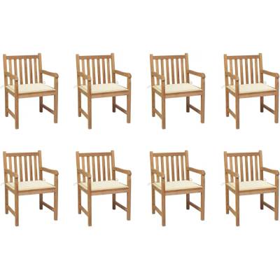 vidaXL Градински столове 8 бр с кремави възглавници тиково дърво масив (3073060)