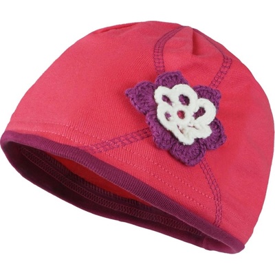 Pletex Detská čiapka s háčkovanou kvetinou Jahodová